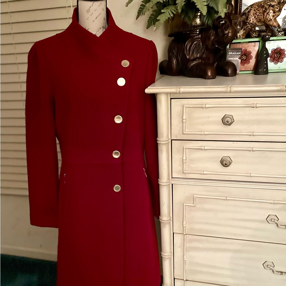Cherry Red Wool Pea Coat by GUESS